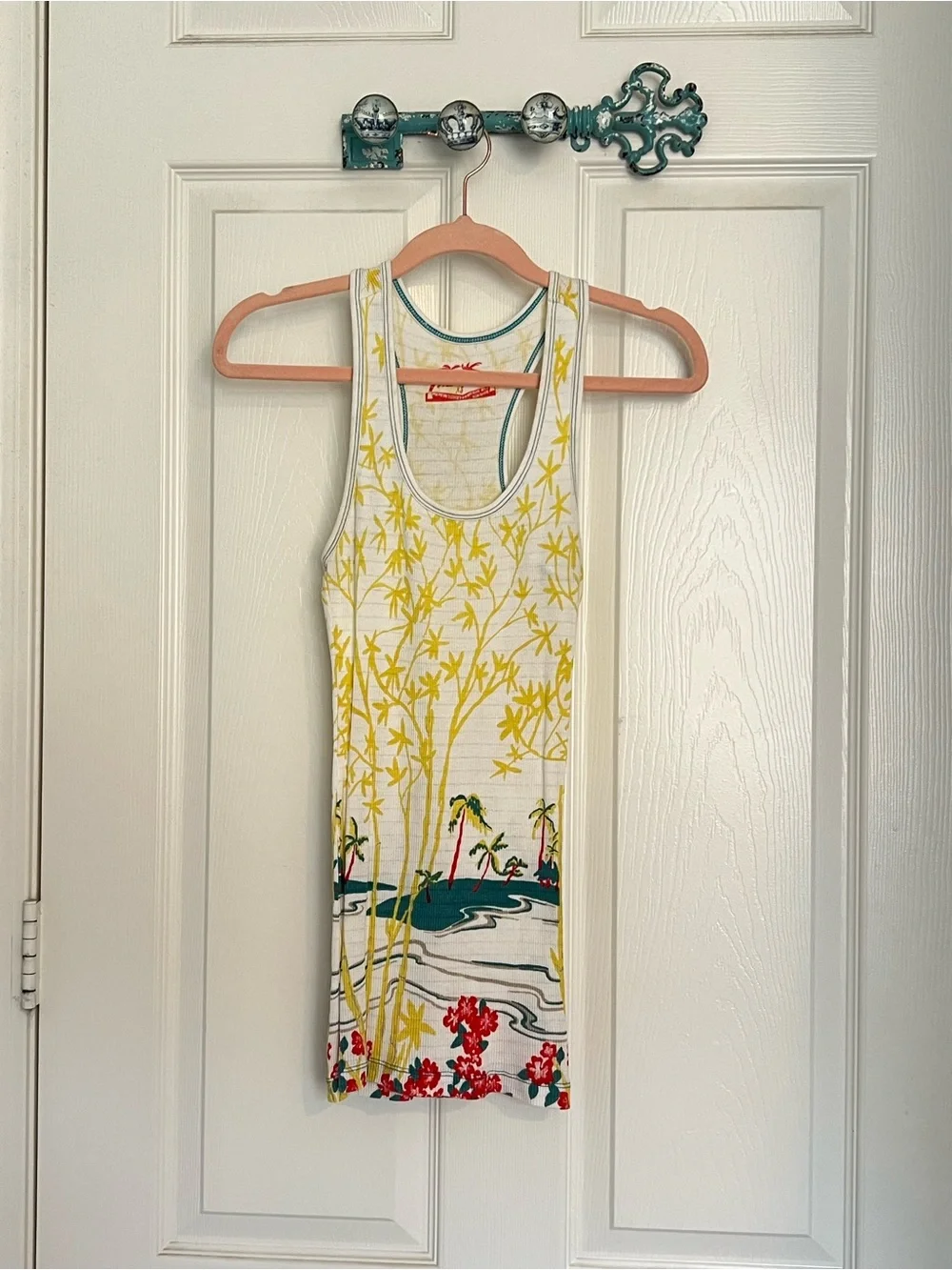 Free People Tropical Ribbed Tank in Yellow, Teal & Red